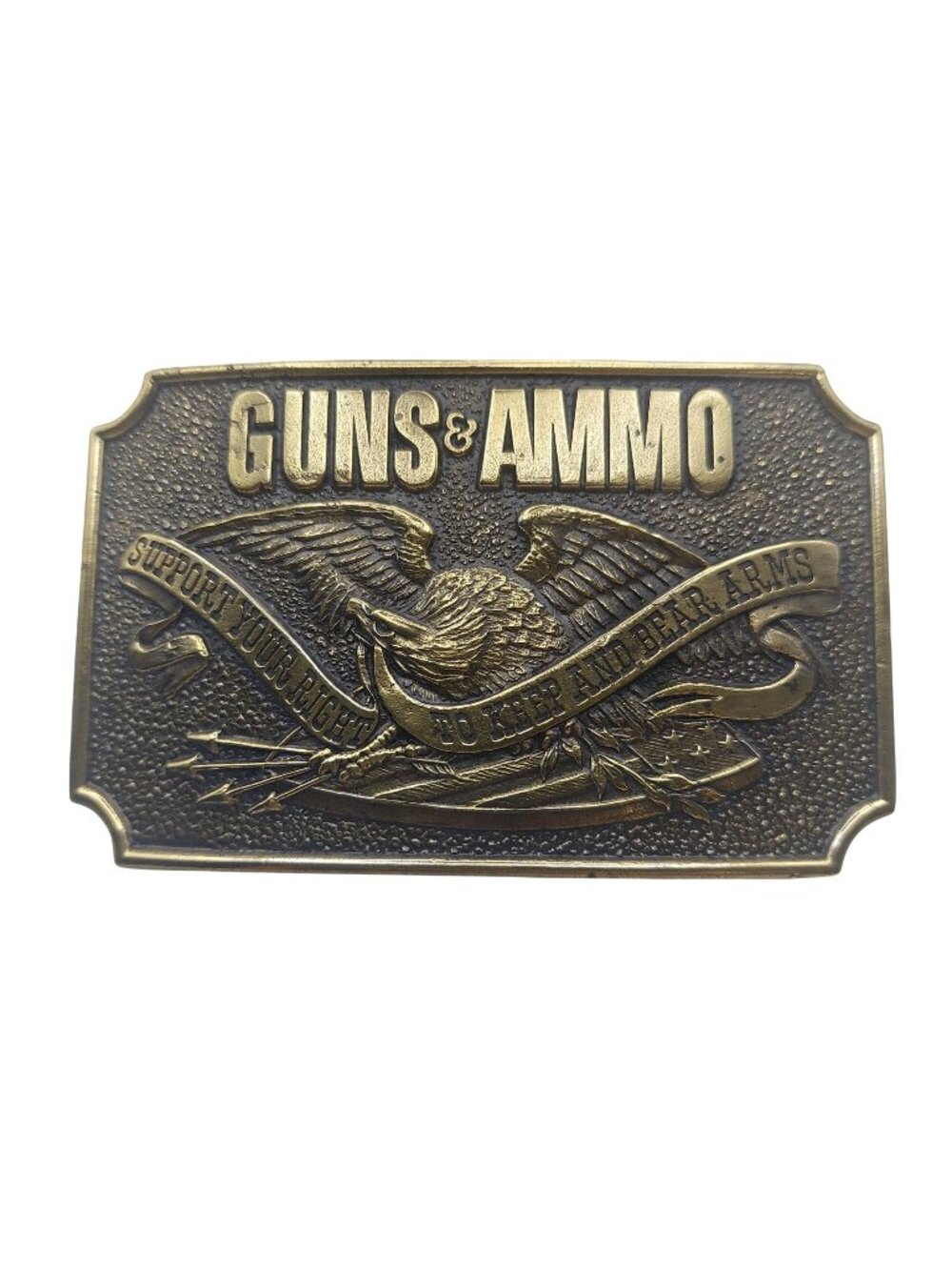 Guns & Ammo Belt Buckle Eagle Brass Western Vintage 1978 Petersen Publishing USA